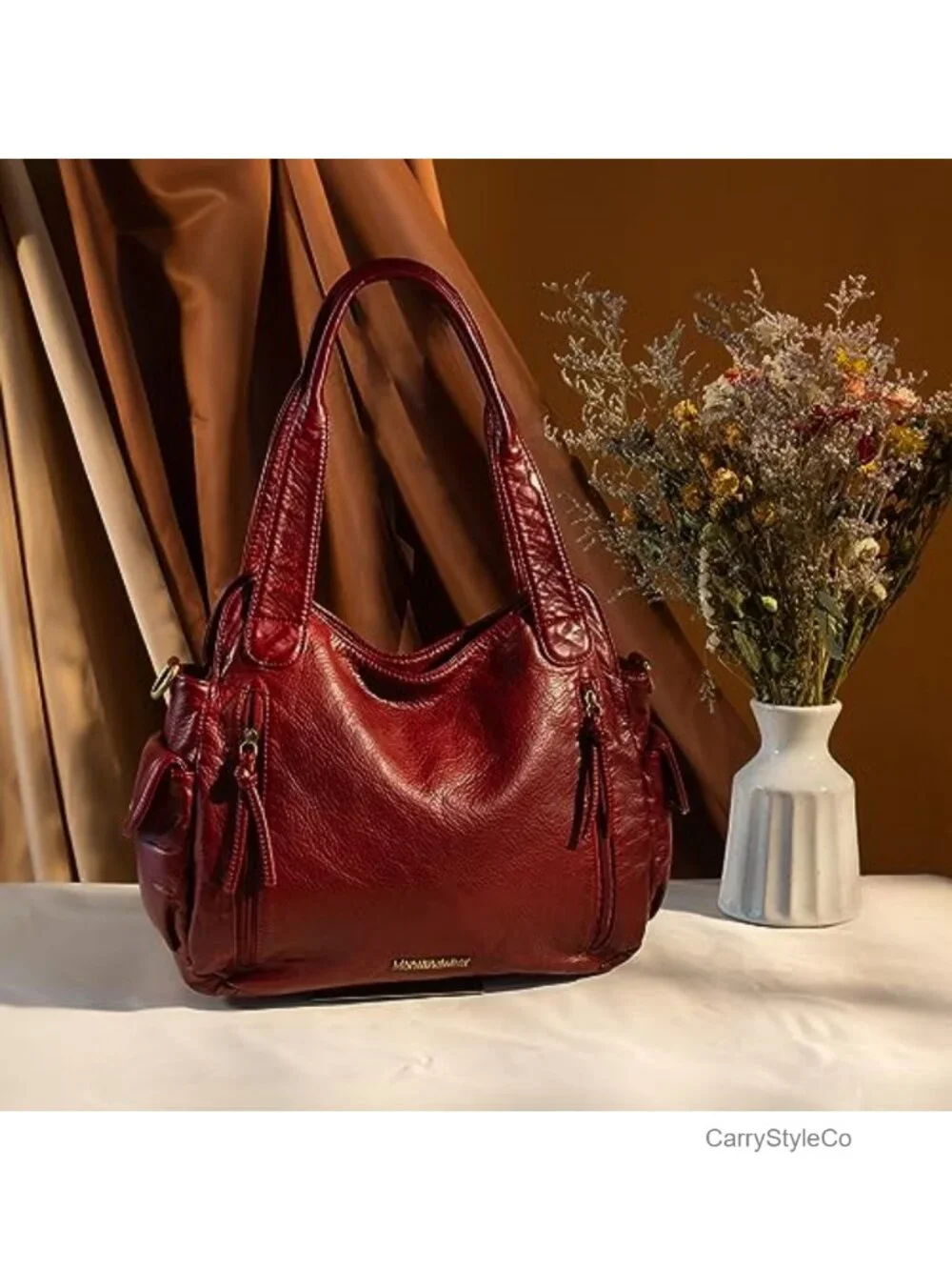 Soft Washed Faux Leather Hobo Bag with Crossbody Strap